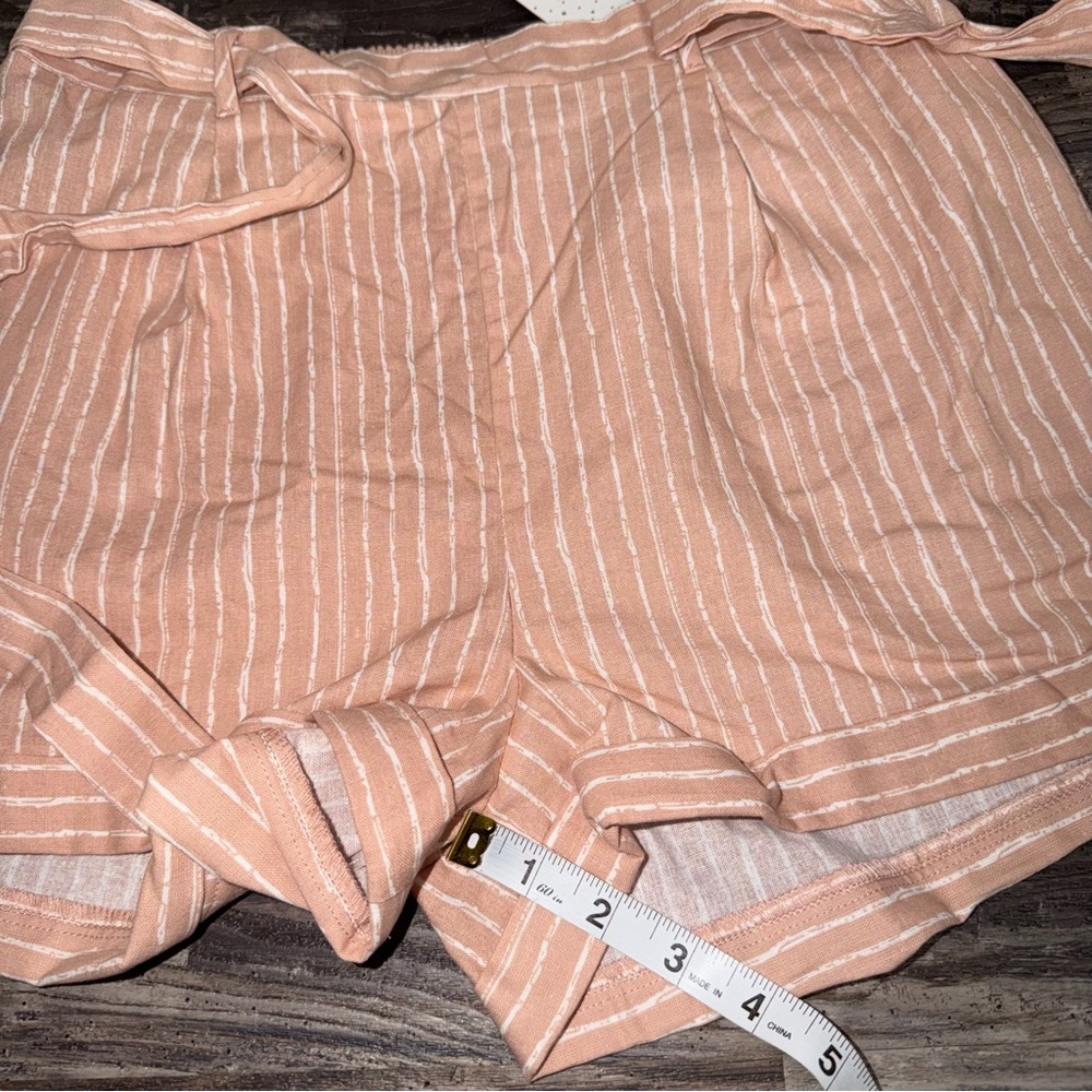 Sienna Sky Blush Pink White Striped Paperbag Tie Waist High-Rise Cotton Shorts - Picture 6 of 7